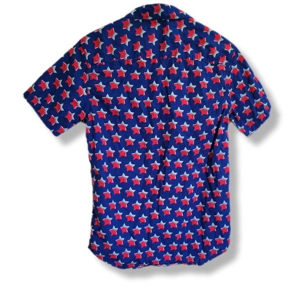 Edgar And Ash Blue Red Stars AOP Patriotic Summer Button Down Shirt - Picture 2 of 10